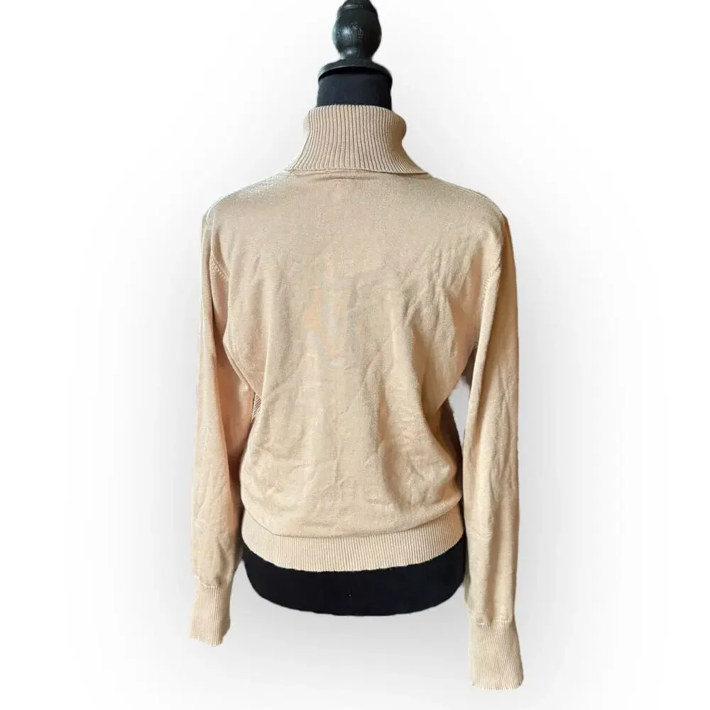 Telluride Women's Tan Knit Turtleneck Sweater with Side Ribbing Size Large - NWT